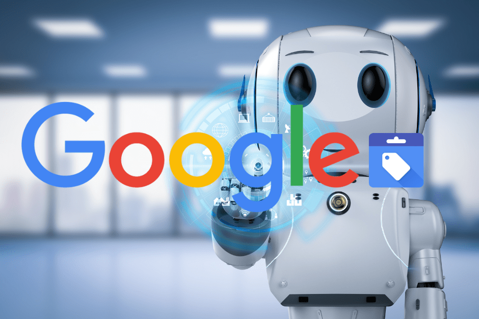 Robot bakom en Google-logga